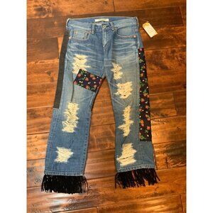 Comme Des Garcons Junya Watanabe Floral Patchwork Cropped Denim Jeans Size S